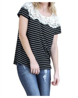 Umgee Striped & Lace Top - Black