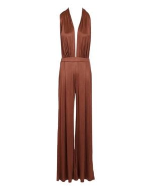 Amazuìn Fluid Satin Jersey Jumpsuit With Bow Tie Closure - Brown