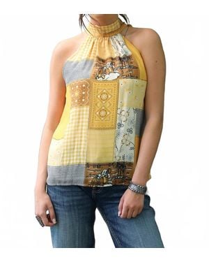 Cinch Quilt Print Halter Blouse - Metallic