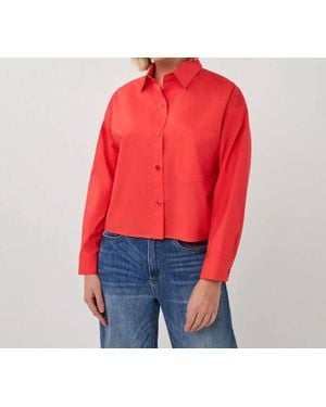 EsQualo Caro Cropped Folded Cuff Blouse - Red