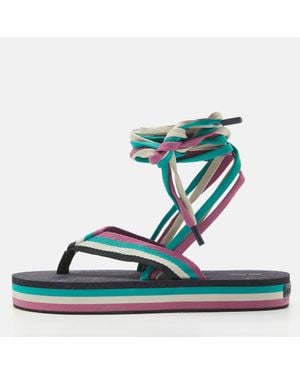 Isabel Marant Canvas Tuoni Striped Thong Sandals - Blue