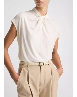 Vince Twist-Neck Matte Jersey Cap-Sleeve Top - White