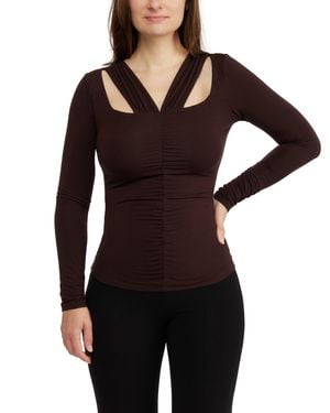 Bebe Cut Out Ruched Top - Black