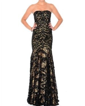 Precious Formals Lace-And-Sequins Overlay Strapless Gown - Black