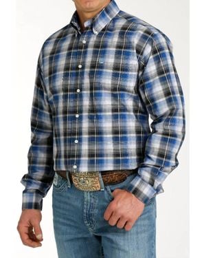 Cinch Classic Fit Long Sleeve Plaid Shirt - Blue