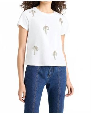 Cinq À Sept Corded Rhinestone Bow Shrunken Tee - Blue