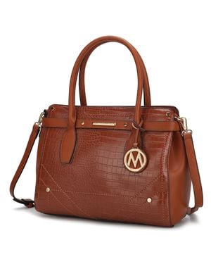 MKF Collection by Mia K Catarina Vegan Crocodile Leather Satchel Handbag - Brown