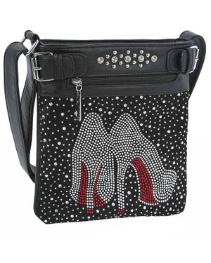 Handbag Express High Fashion Heels Rhinestone Crossbody Sling Bag - Black