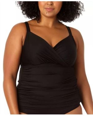 Anne Cole Surplice Neck Rushed Tankini Top - Black