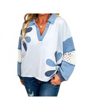 Oli & Hali Long Sleeve Mom Cropped Top - Blue