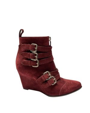 Tabitha Simmons Harley 80 Buckle Wedge Boots - Red