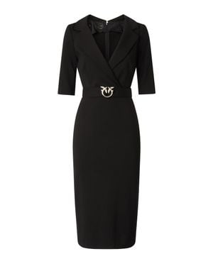 Pinko Fitted Midi Dress With V-Neckline And Logo Belt - Black
