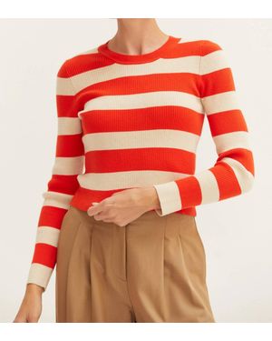 Crescent Lia Striped Rib Knit Top - Red