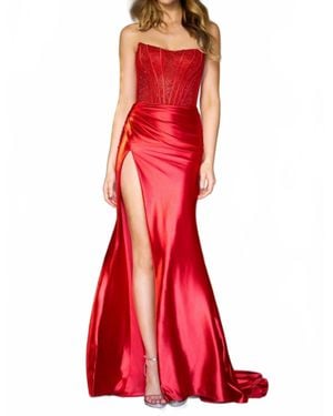 Sherri Hill Strapless Metallic Gown - Red