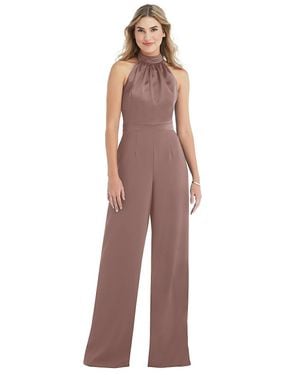 After Six High-Neck Open-Back Jumpsuit With Scarf Tie - Purple