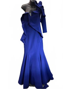 La Pateau One Shoulder Ruffle Mermaid Gown - Blue