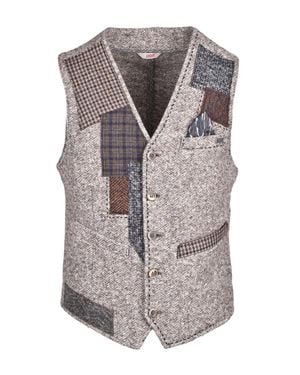 Bob Eclectic Patchwork Vest With Textured Herringbone Base - Gray