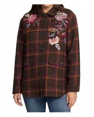Johnny Was Garnet Plaid Shirt Jacket - Brown