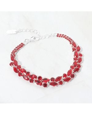 Fashnzfab Cz Marquise Round Stone Cluster Link Evening Bracelet - Red