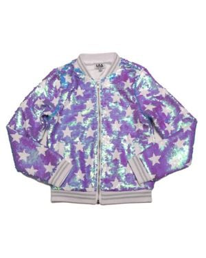 MIA Girl's Reversible Sequin Star Bomber Jacket - Purple