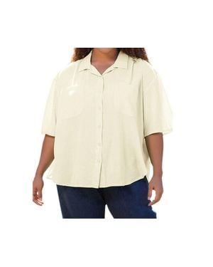 On The Plus Side Cotton Short Sleeve Collar Shirt - White