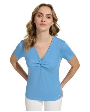 Calvin Klein T-Shirt Bayou Twist Front V-Neck Short Sleeve Fts1384 - Blue
