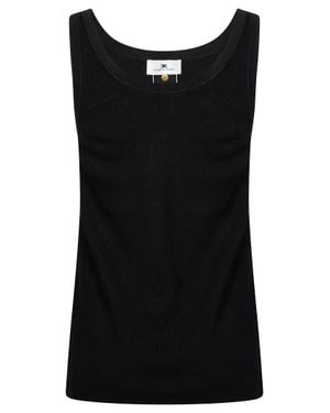 Elisabetta Franchi Sleeveless Scoop Neck Contrast Strip Top - Black