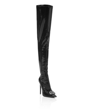 Philipp Plein Latex High Plein Heels Overknees Boots Gothic Plein - Black