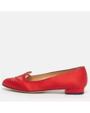 Charlotte Olympia Satin Cheeky Kitty Ballet Flats - Red
