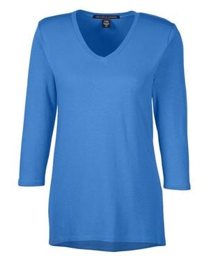 Devon & Jones Perfect Fit Bracelet-Length V-Neck Top - Blue