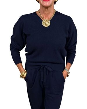 White + Warren Cashmere Easy Vee Top - Blue