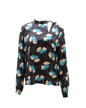 Rochas Long Sleeve Floral Print Blouse - Black