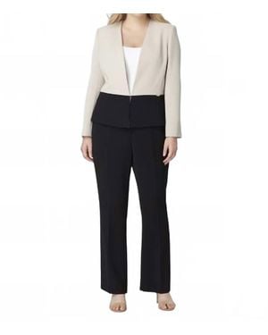 Tahari Plus Size Colorblocked Pant Suit - Black