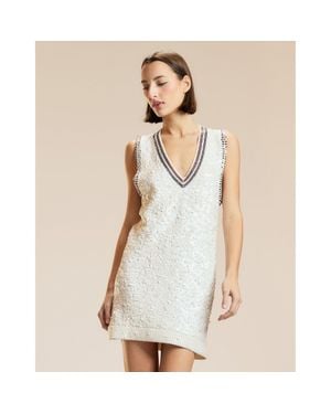 Cynthia Rowley Sequin V-Neck Mini Knit Dress - Natural