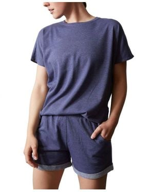 Natori Activewear Chi French Terry Split Back Top - Blue
