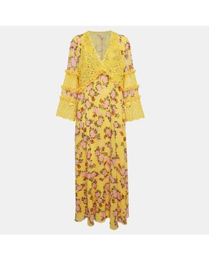 Giamba Floral Print Chiffon And Lace Cut-Out Maxi Dress - Yellow