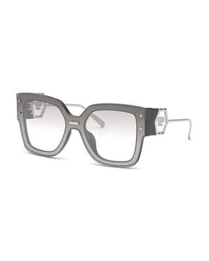 Philipp Plein Sunglasses Rectangle Full Rim, Frame And Mirror Lens Spp041Mz42X - Metallic