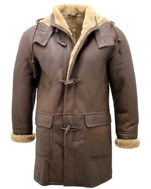 Infinity Leather Sheepskin Leather Hooded Duffle Coat-Hanko - Brown