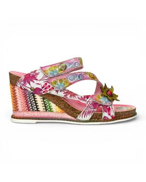 Laura Vita Balade 32 Floral Leather Wedge Espadrille Sandals - Pink
