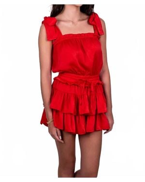Day + Moon Ruffle Skirted Tie Strap Dress - Red