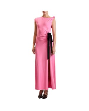 Cynthia Rowley Knotted Shoulder Ribbon Tie Maxi Dress - Pink