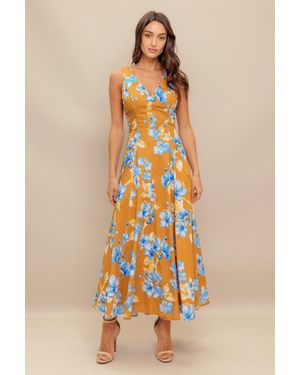 TRUEDAMES Skyblossom Rush Woven Midi Dress - Brown