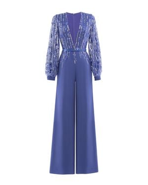 Saiid Kobeisy Crepe Beaded Jumpsuit - Blue
