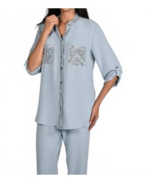 FRANK LYMAN Polina Pineapple Woven Top - Blue