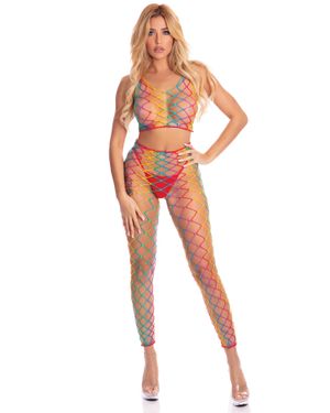 Pink Lipstick Roy G. Biv 2 Pc Bodystocking - Blue