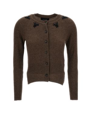 Simone Rocha Cropped Cashmere Cardigan With Crystal-Cut Appliqué - Brown