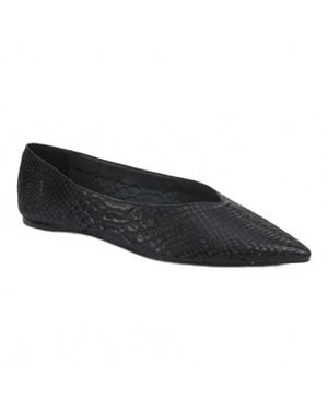 Carrano Camila Leather Snake Skin Embossed Flats - Black