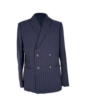 Giorgio Armani Double Breasted Pinstripe Blazer - Blue