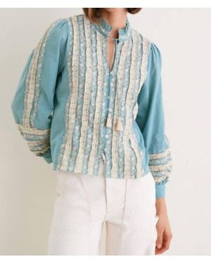 Sea Kirsten Embroidered Lace Stripe Long Sleeve Top - Blue