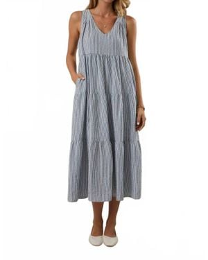 Sunday Edition V-Neck Sleeveless Tiered Stripe Midi Dress - Gray